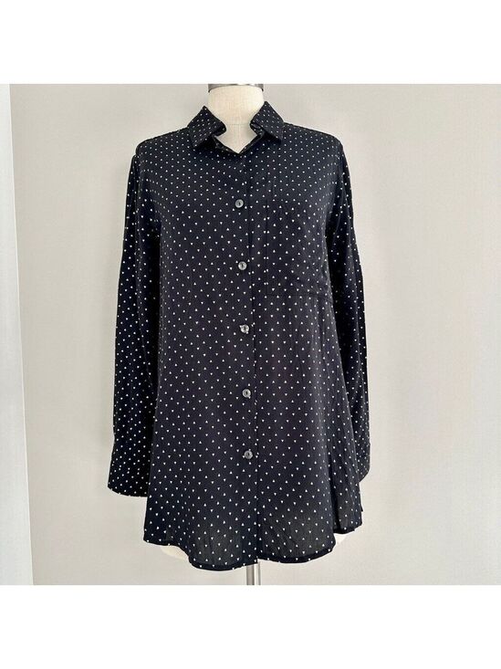 Solitaire Tops - Women's Solitaire Black & White Patterned Collared Button-up Blouse Size S New
